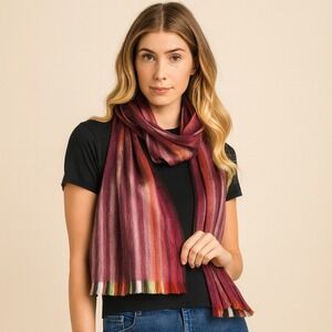 Shupaca Alpaca Scarf - Striped Burgundy  Size: 11"‎ x 78" NWOT Retail $60